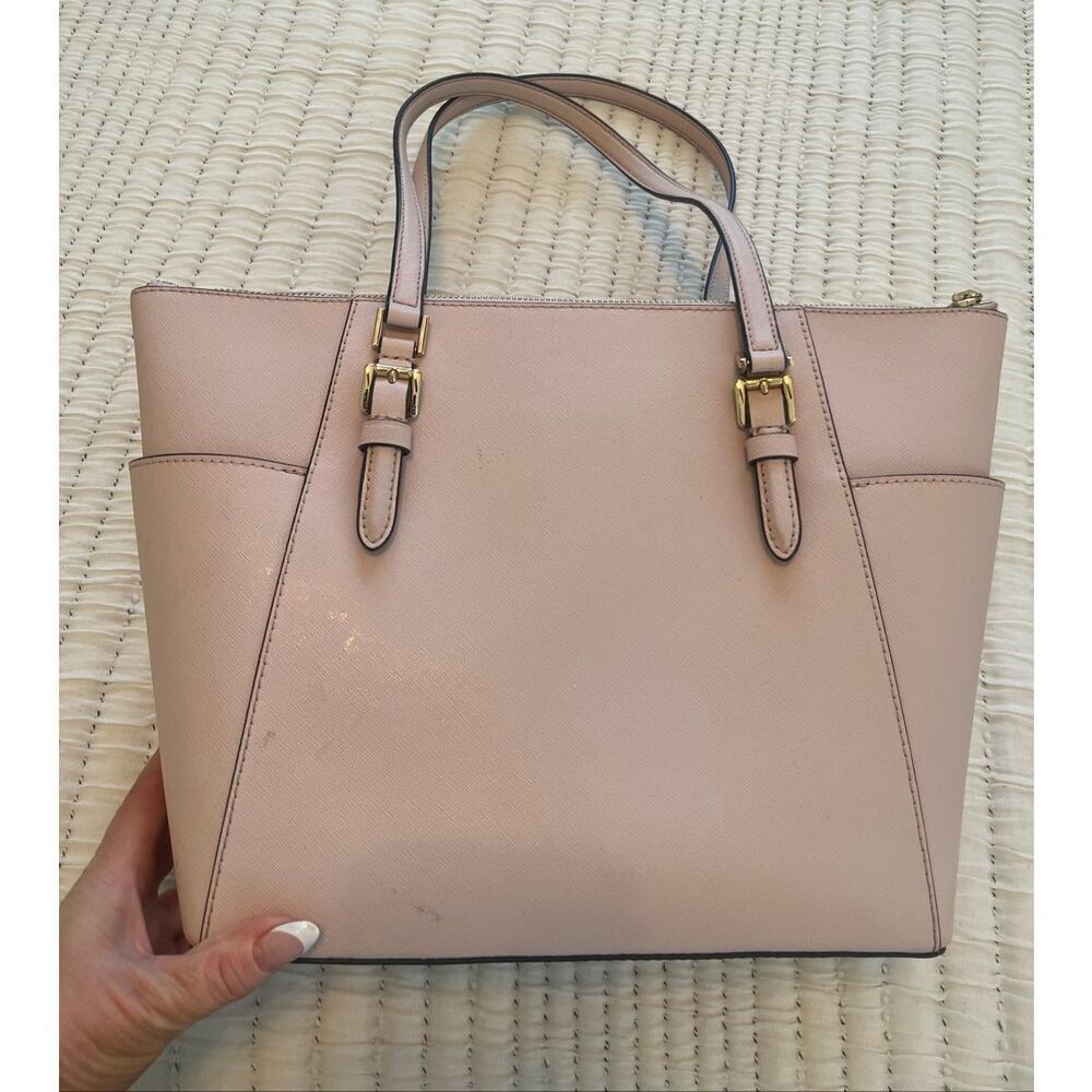 Michael Kors Charlotte Saffiano Leather Top-Zip Bag Powder Blush Pink - Picture 6 of 12